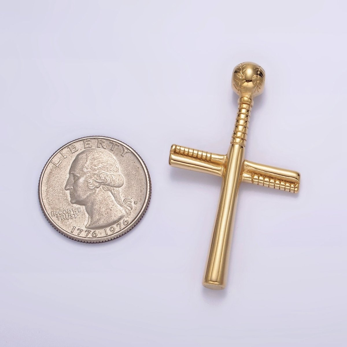 Stainless Steel 50.5mm Baseball-Themed Cross Pendant in Gold, Black, Silver | P-732
