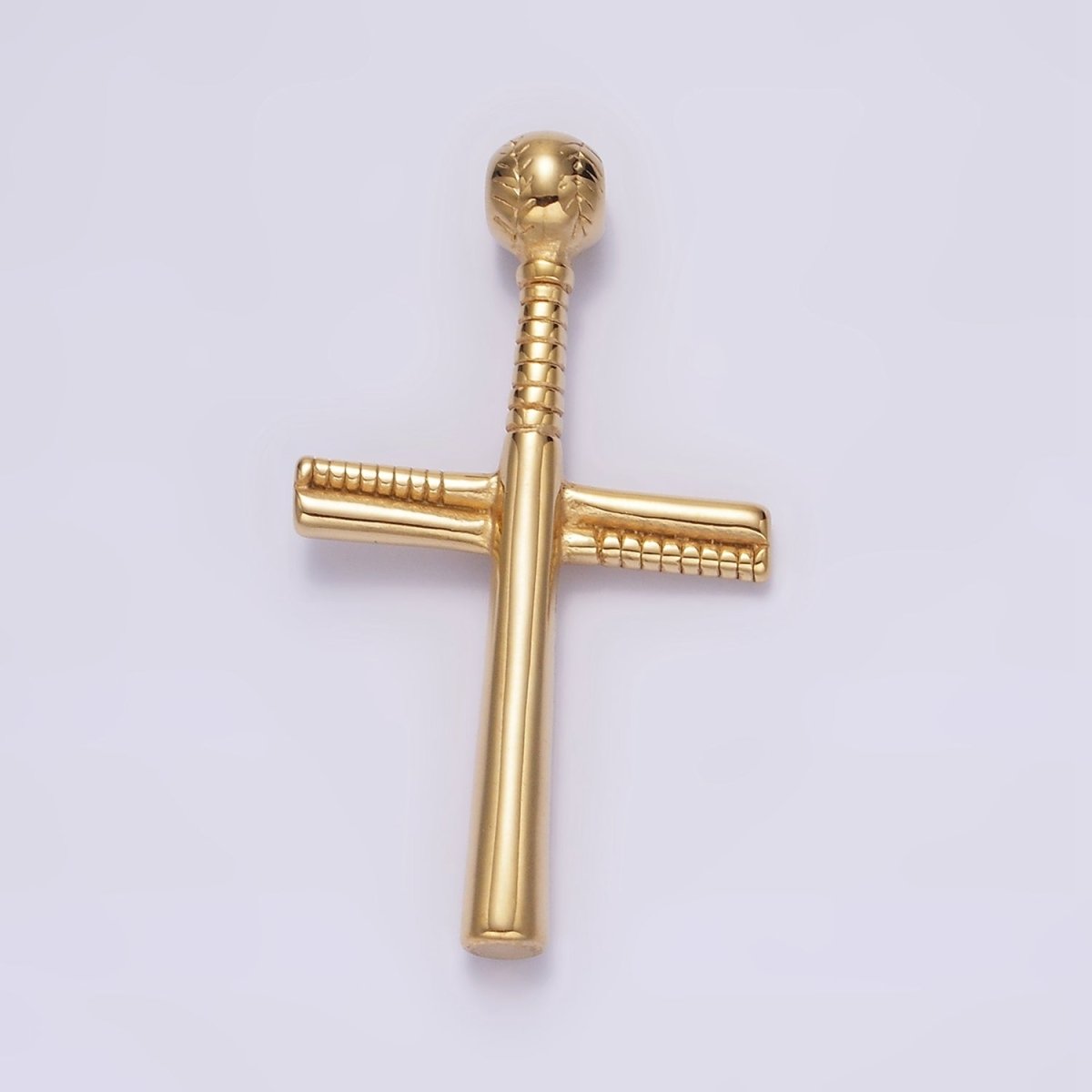 Stainless Steel 50.5mm Baseball-Themed Cross Pendant in Gold, Black, Silver | P-732