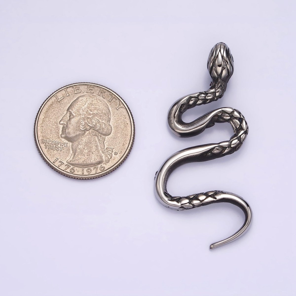 Stainless Steel 50.5mm Slithering Serpent Snake Scale-Textured Pendant | P-760