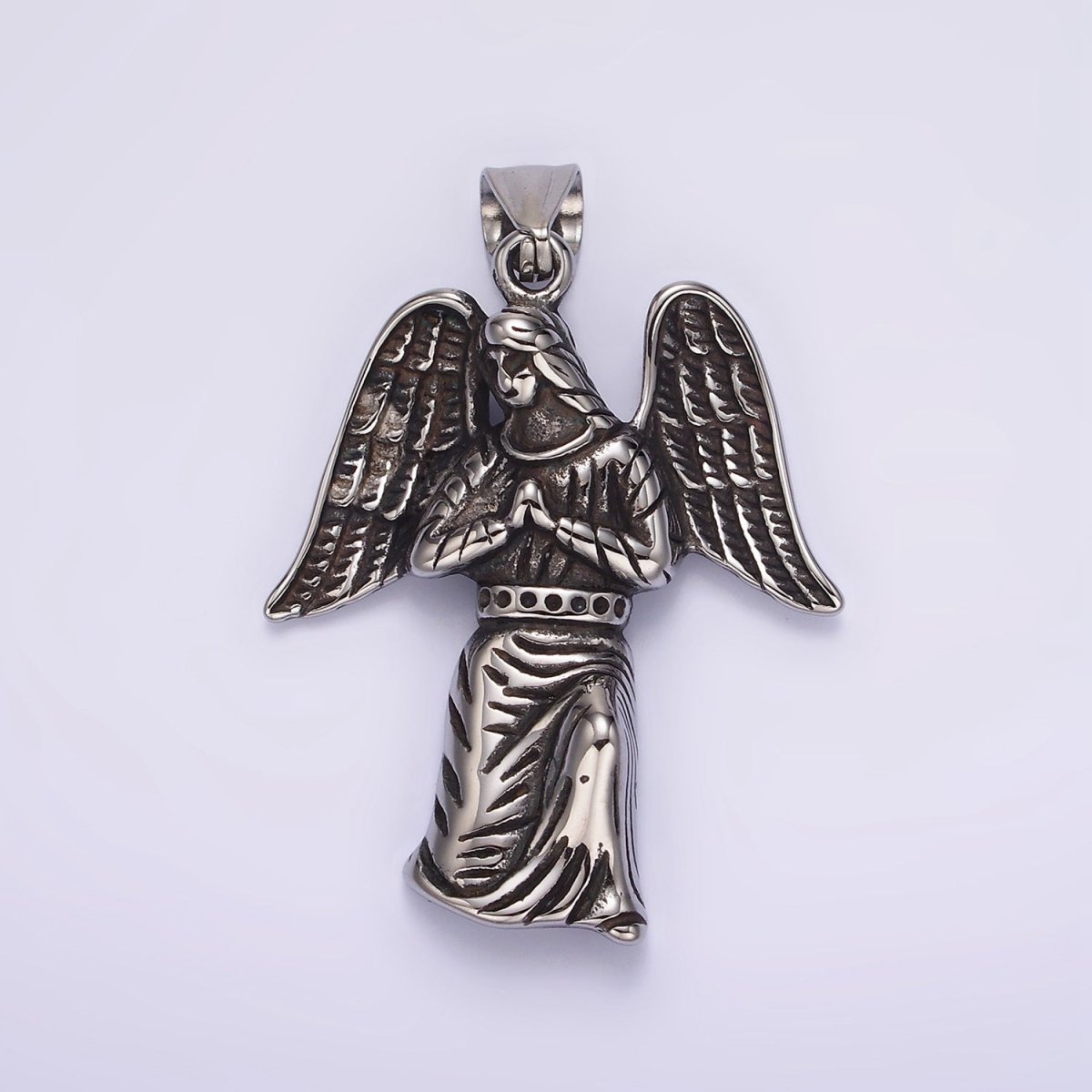 Stainless Steel 50mm Praying Angel Religious Pendant in Oxidized Silver & Gold | P1188 P1198