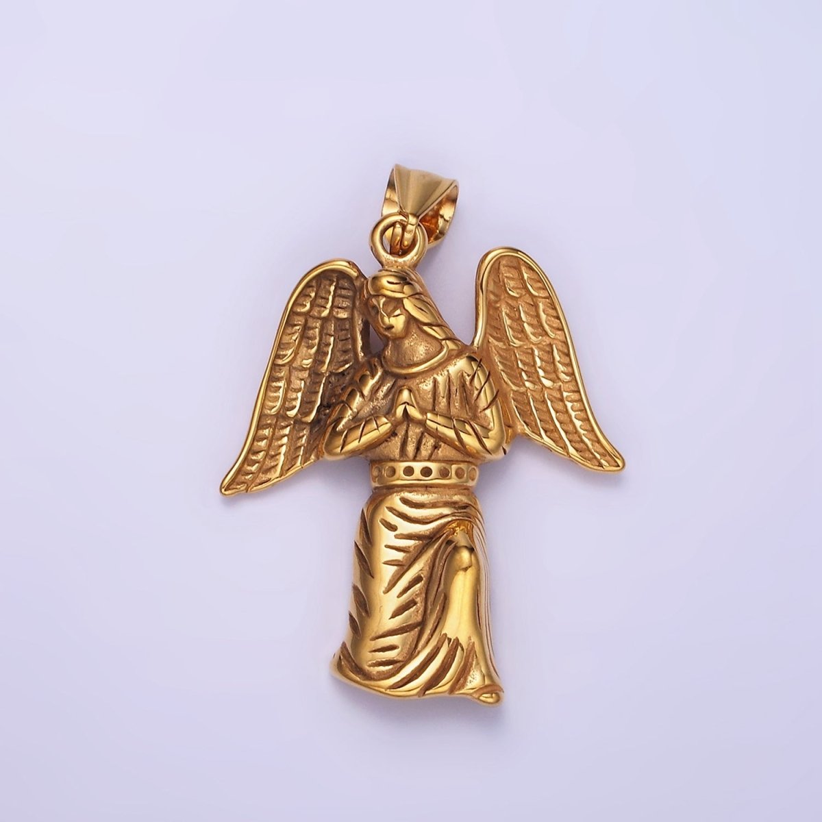 Stainless Steel 50mm Praying Angel Religious Pendant in Oxidized Silver & Gold | P1188 P1198