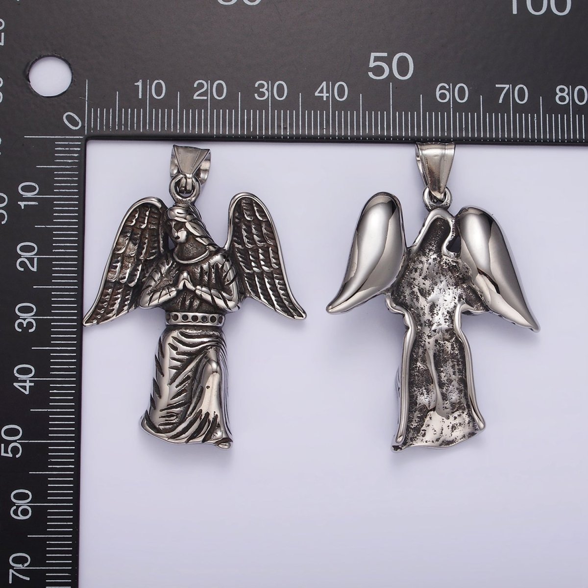 Stainless Steel 50mm Praying Angel Religious Pendant in Oxidized Silver & Gold | P1188 P1198