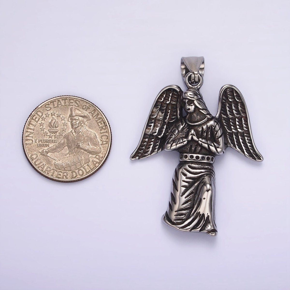 Stainless Steel 50mm Praying Angel Religious Pendant in Oxidized Silver & Gold | P1188 P1198