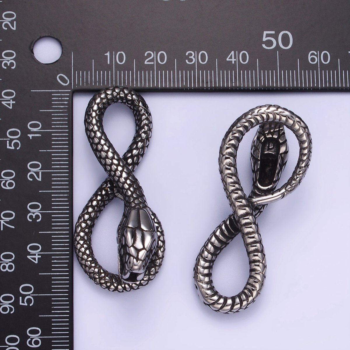 Stainless Steel 50mm Scale-Textured Leaping Snake Serpent Animal Infinity Pendant | P1417 - DLUXCA