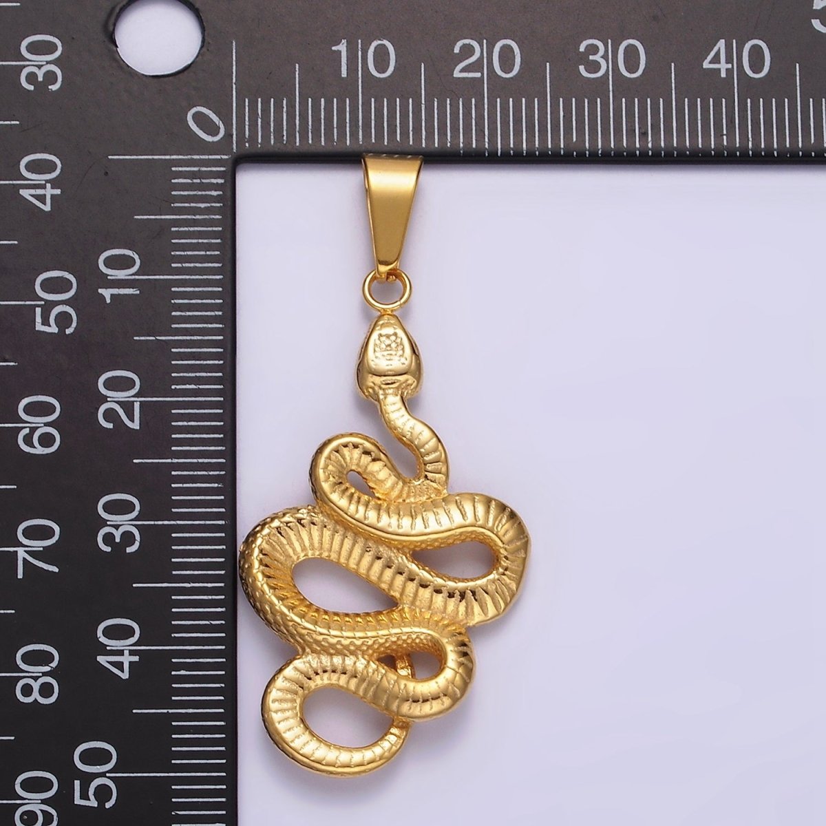 Stainless Steel 50mm Snake Slithering Serpent Textured Pendant in Silver & Gold | P-716 P-717