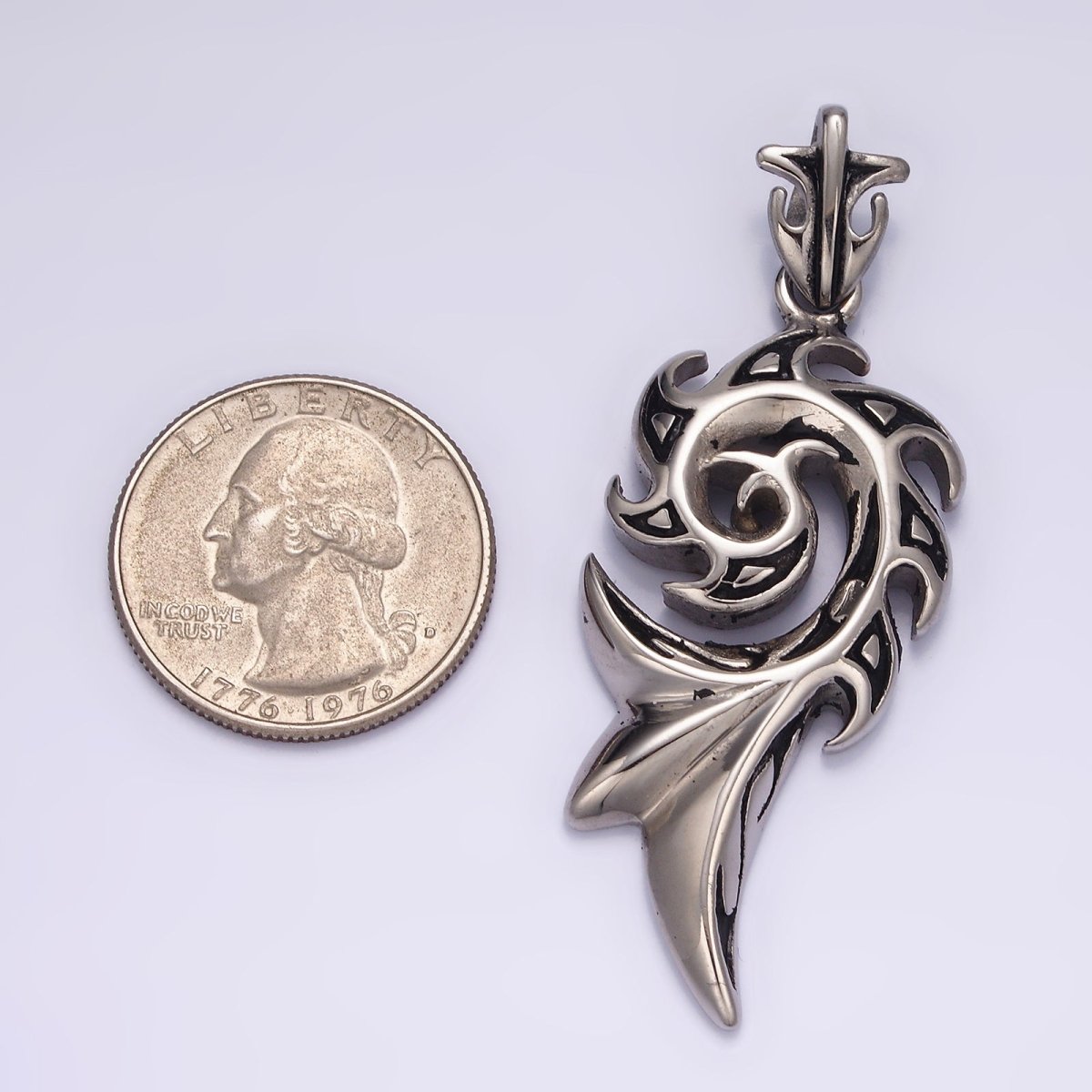 Stainless Steel 50mm Spiral Curved Celestial Sun Ray Pendant | O-826 - DLUXCA