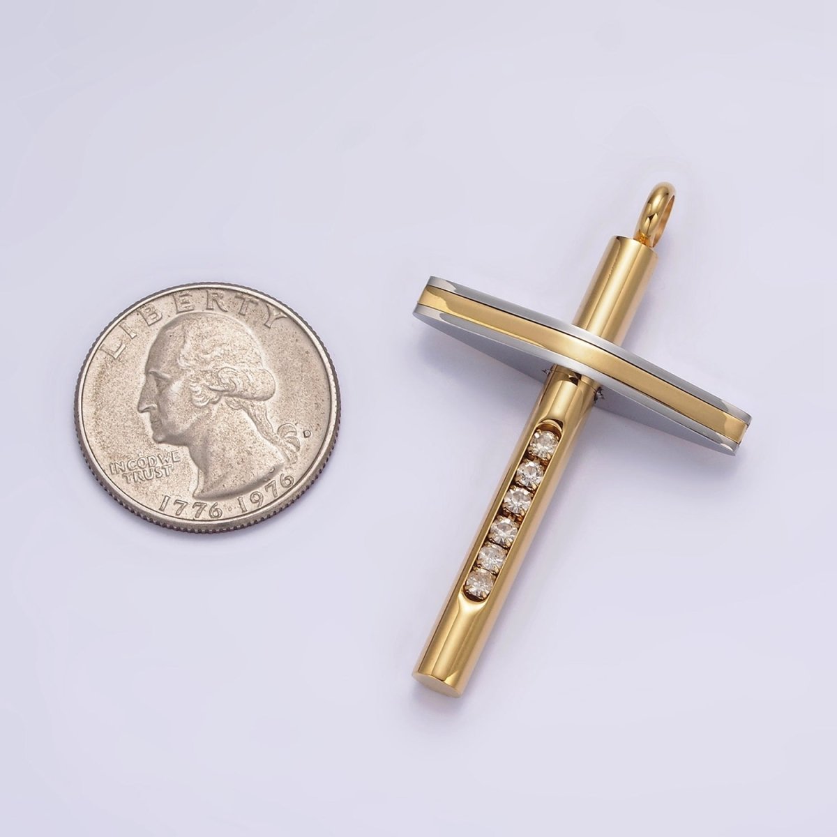 Stainless Steel 51.7mm Geometric Mixed Metal Cross Clear CZ Lined Pendant in Gold & Black | P-711 P-712