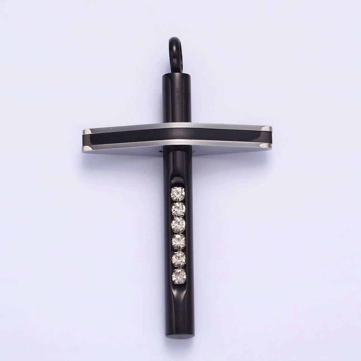 Stainless Steel 51.7mm Geometric Mixed Metal Cross Clear CZ Lined Pendant in Gold & Black | P-711 P-712