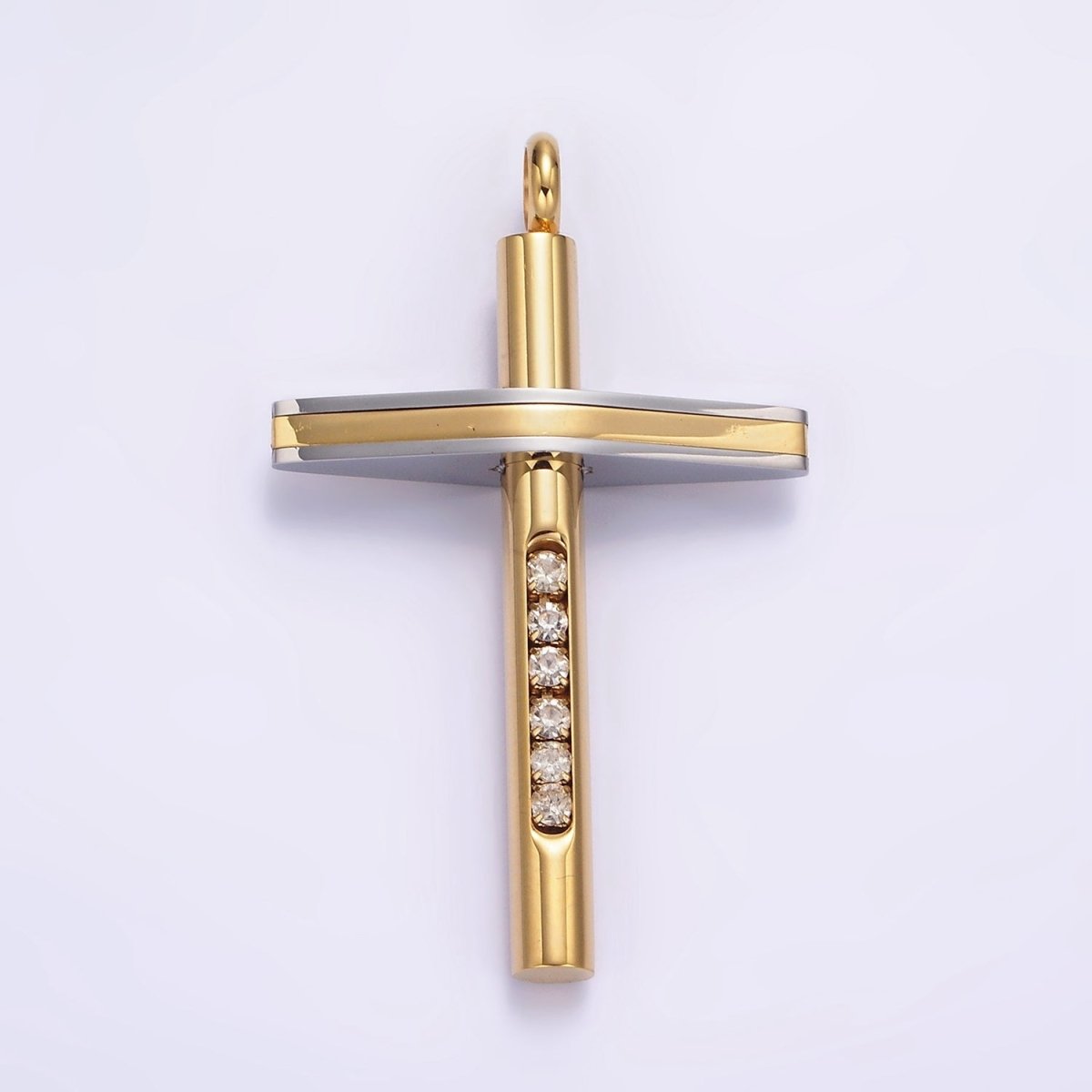 Stainless Steel 51.7mm Geometric Mixed Metal Cross Clear CZ Lined Pendant in Gold & Black | P-711 P-712