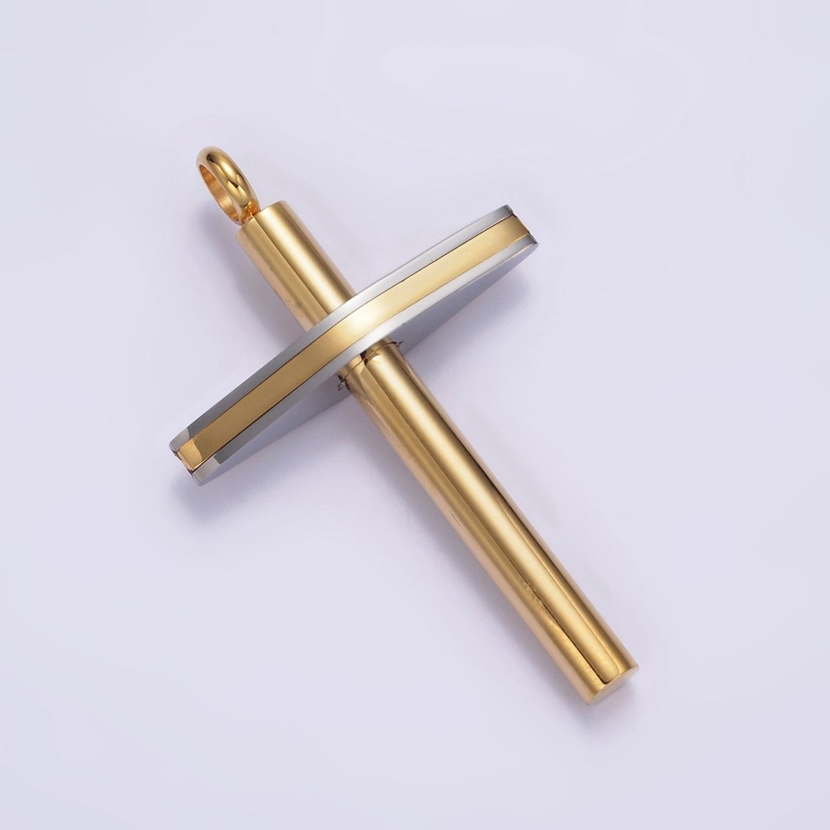 Stainless Steel 51.7mm Geometric Mixed Metal Cross Clear CZ Lined Pendant in Gold & Black | P-711 P-712