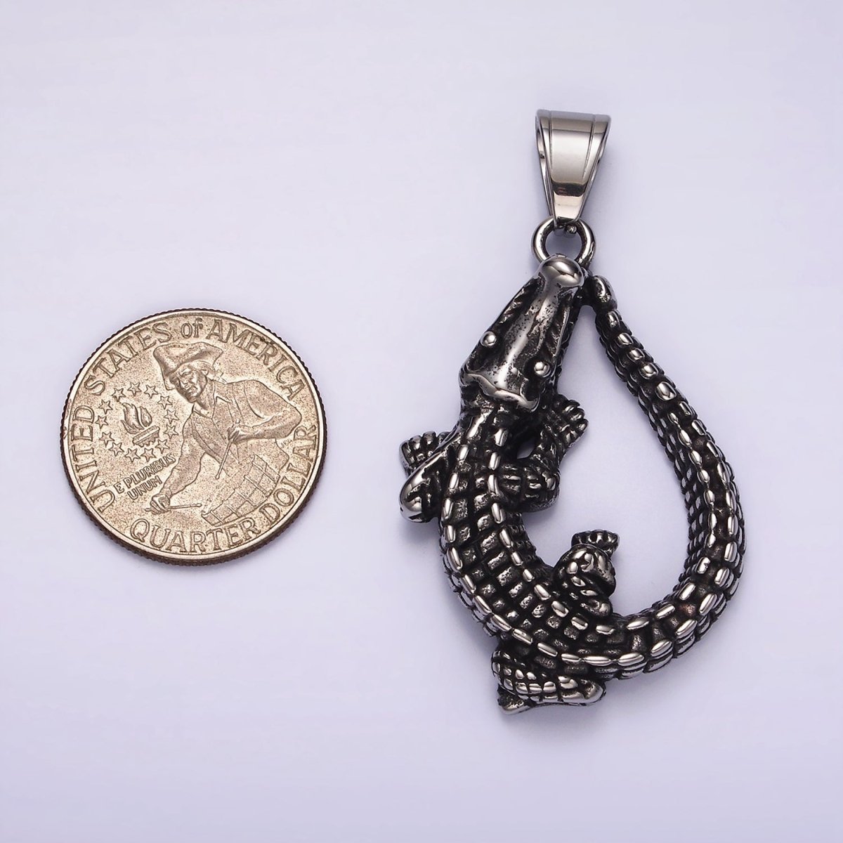 Stainless Steel 53mm Crocodile Alligator Animal Open Teardrop Oxidized Pendant | P1177 - DLUXCA