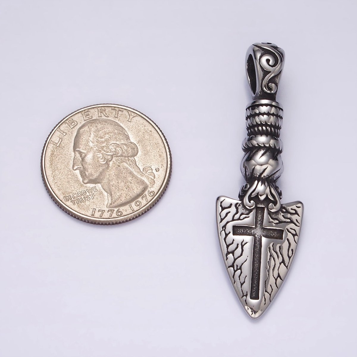 Stainless Steel 53mm Religious Cross Artisan Shovel Pendant | P1057 - DLUXCA