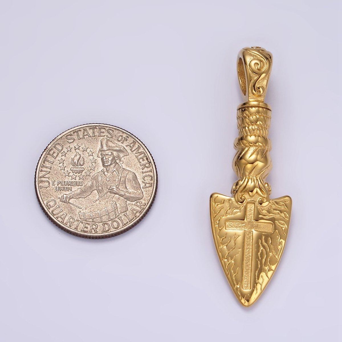 Stainless Steel 53mm Religious Cross Artisan Shovel Pendant | P1068 - DLUXCA