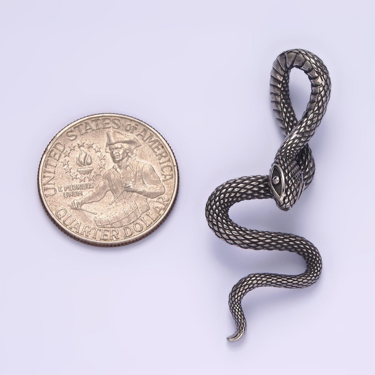 Stainless Steel 53mm Snake Slither Serpent Textured Pendant | P-747 - DLUXCA