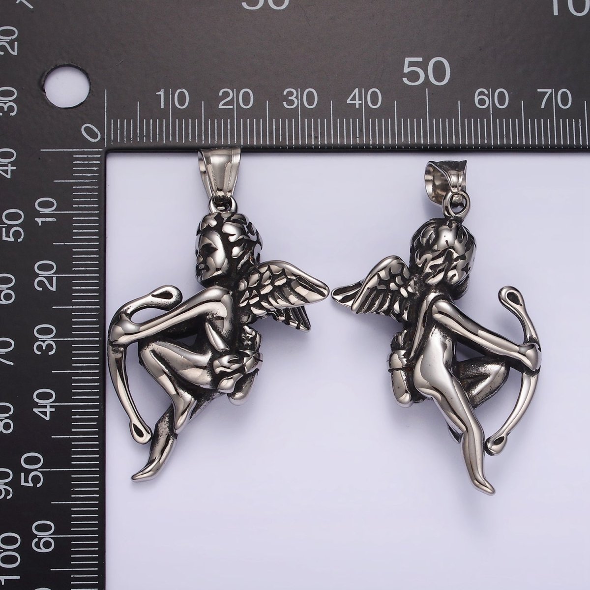 Stainless Steel 54mm Archer Cherub Boy Angel Pendant | P1181 - DLUXCA
