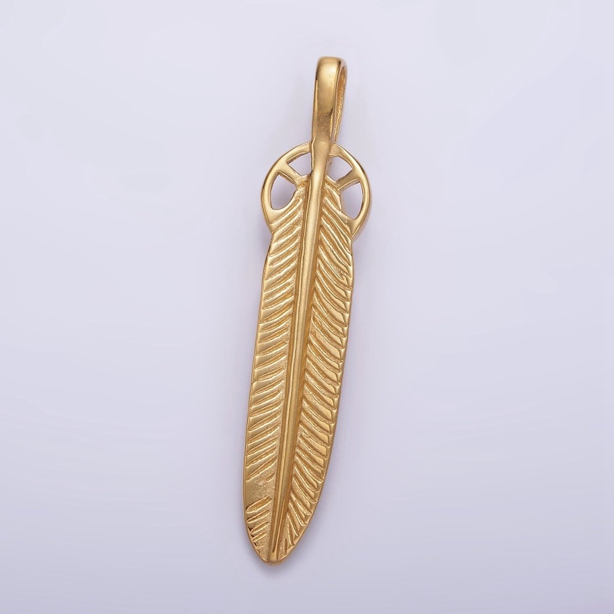 Stainless Steel 55.5mm Line-Textured Feather Open Round Pendant in Gold & Silver | P-718