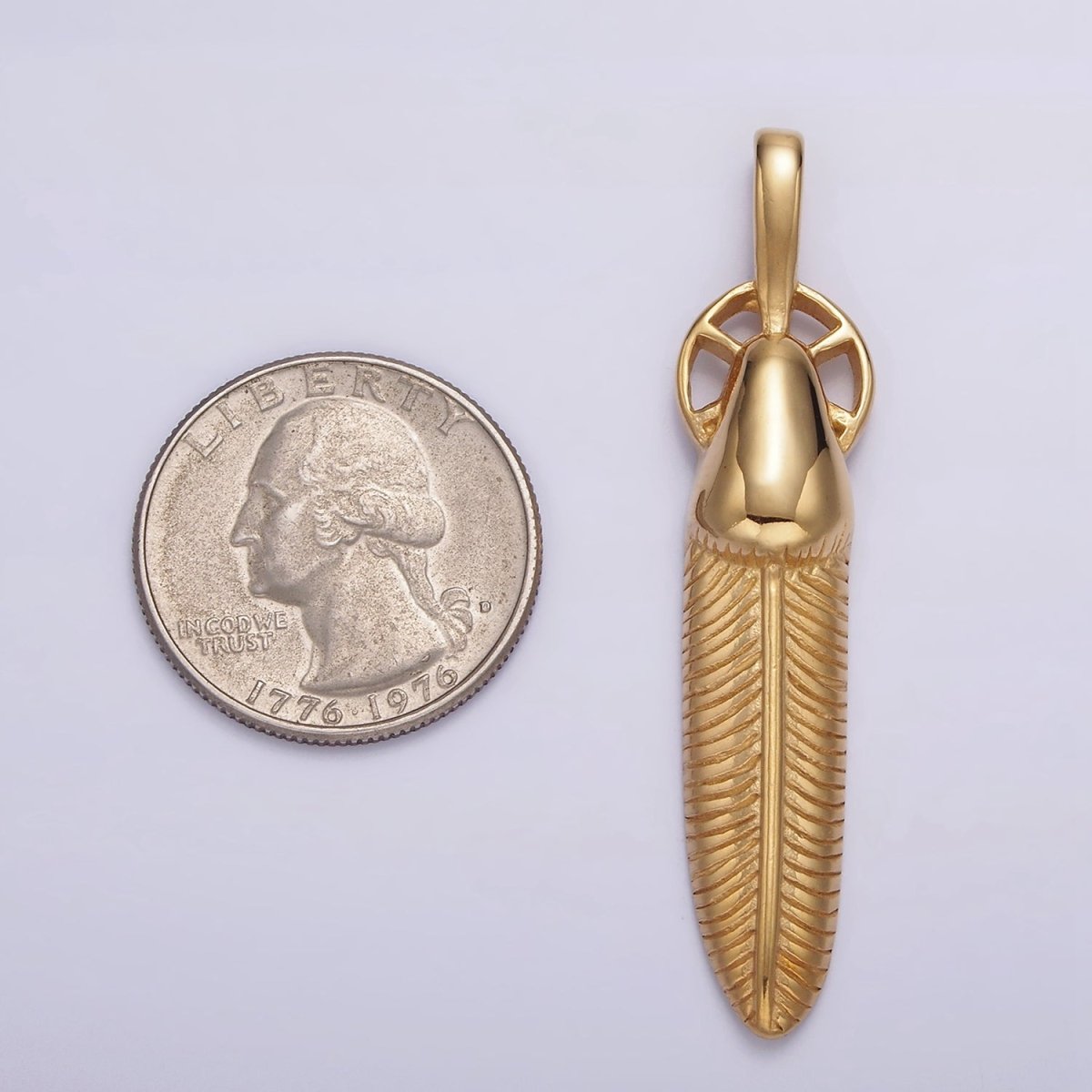 Stainless Steel 55.5mm Line-Textured Feather Open Round Pendant in Gold & Silver | P-718