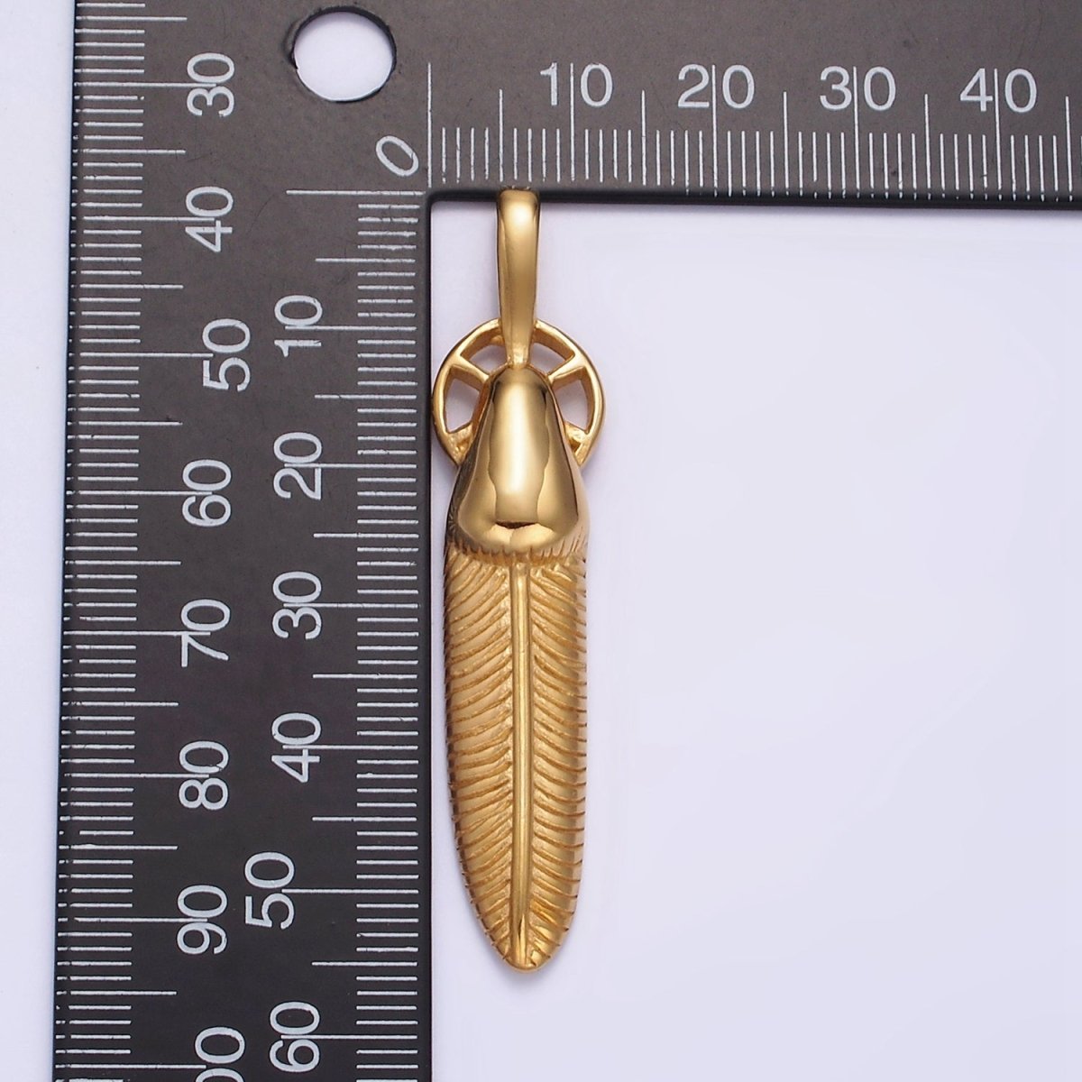 Stainless Steel 55.5mm Line-Textured Feather Open Round Pendant in Gold & Silver | P-718