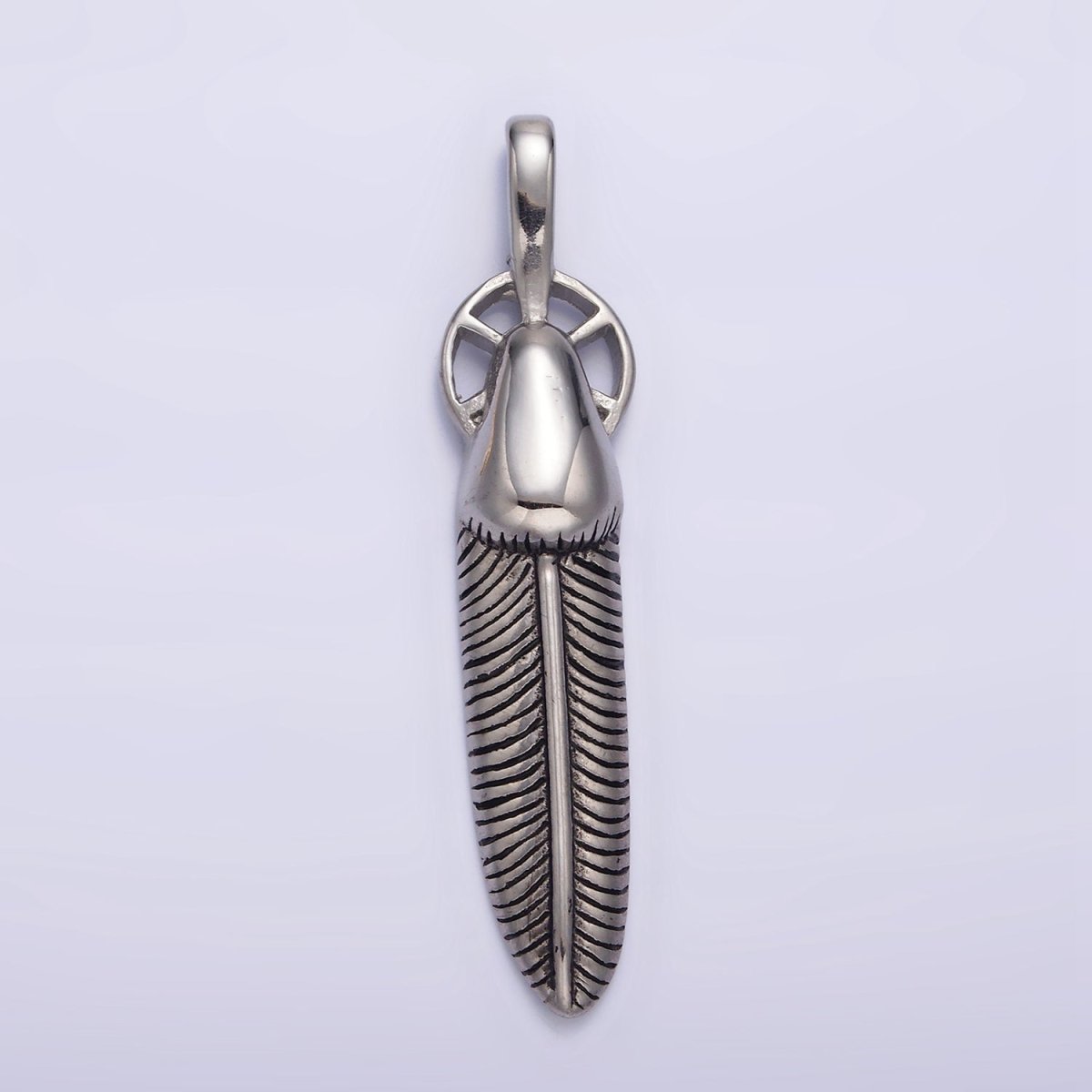 Stainless Steel 55.5mm Line-Textured Feather Open Round Pendant in Gold & Silver | P-718