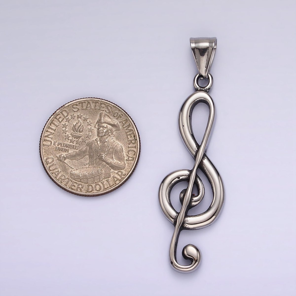 Stainless Steel 57.3mm Silver Treble Clef Music Note Minimalist Pendant | P1192 - DLUXCA