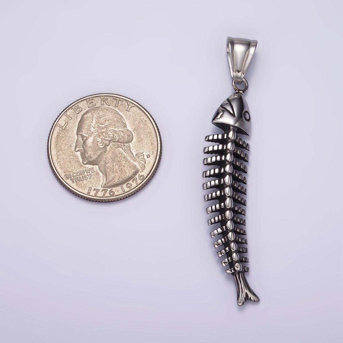 Stainless Steel 59mm Ocean Sea Fish Animal Skeleton Bone Curved Pendant | P1063 - DLUXCA