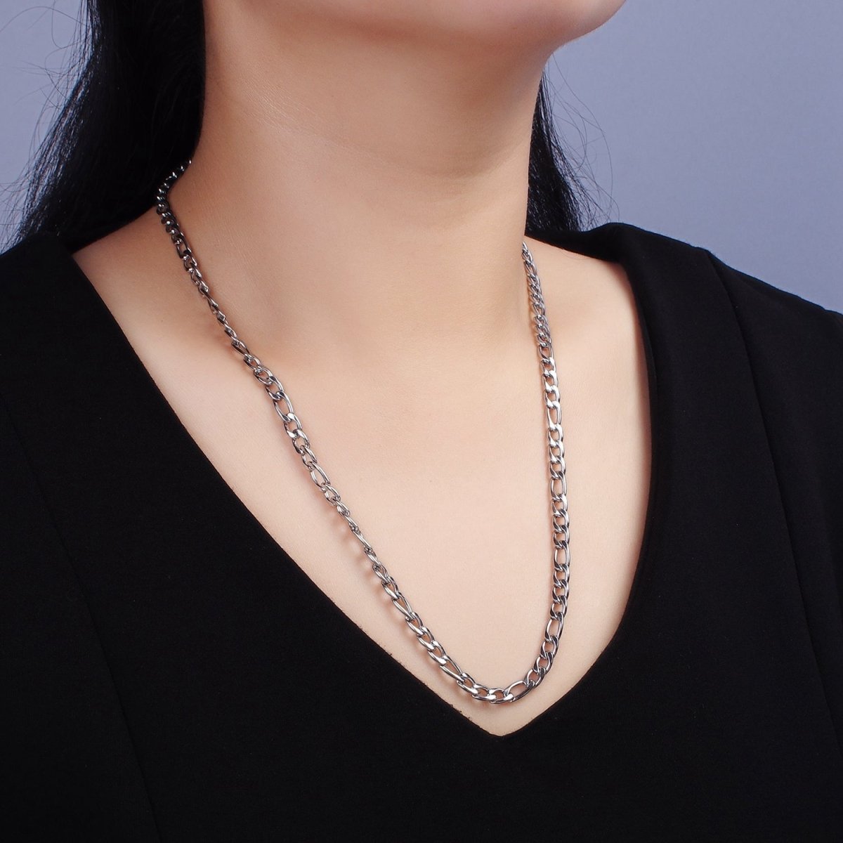 Stainless Steel 5mm Figaro 20 Inch, 22 Inch, 24 Inch Layering Chain Necklace | WA-2271 - WA-2273 Clearance Pricing