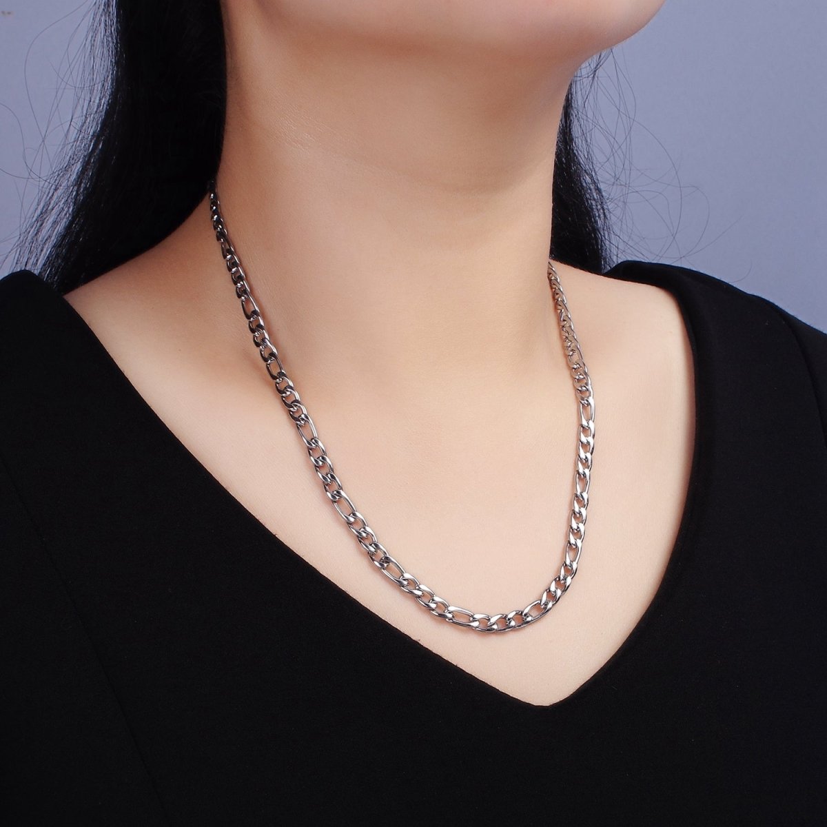 Stainless Steel 5mm Figaro 20 Inch, 22 Inch, 24 Inch Layering Chain Necklace | WA-2271 - WA-2273 Clearance Pricing