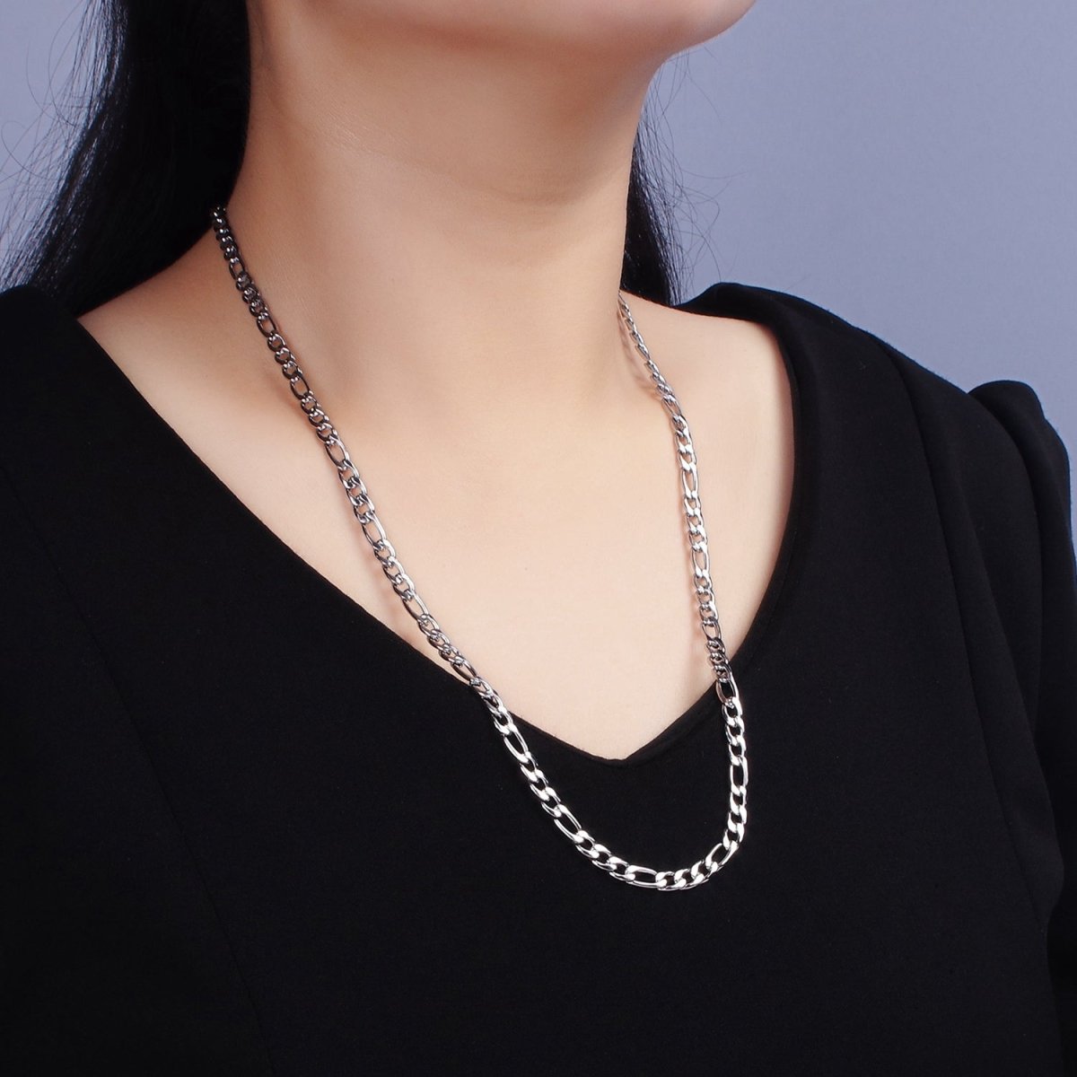 Stainless Steel 5mm Figaro 20 Inch, 22 Inch, 24 Inch Layering Chain Necklace | WA-2271 - WA-2273 Clearance Pricing