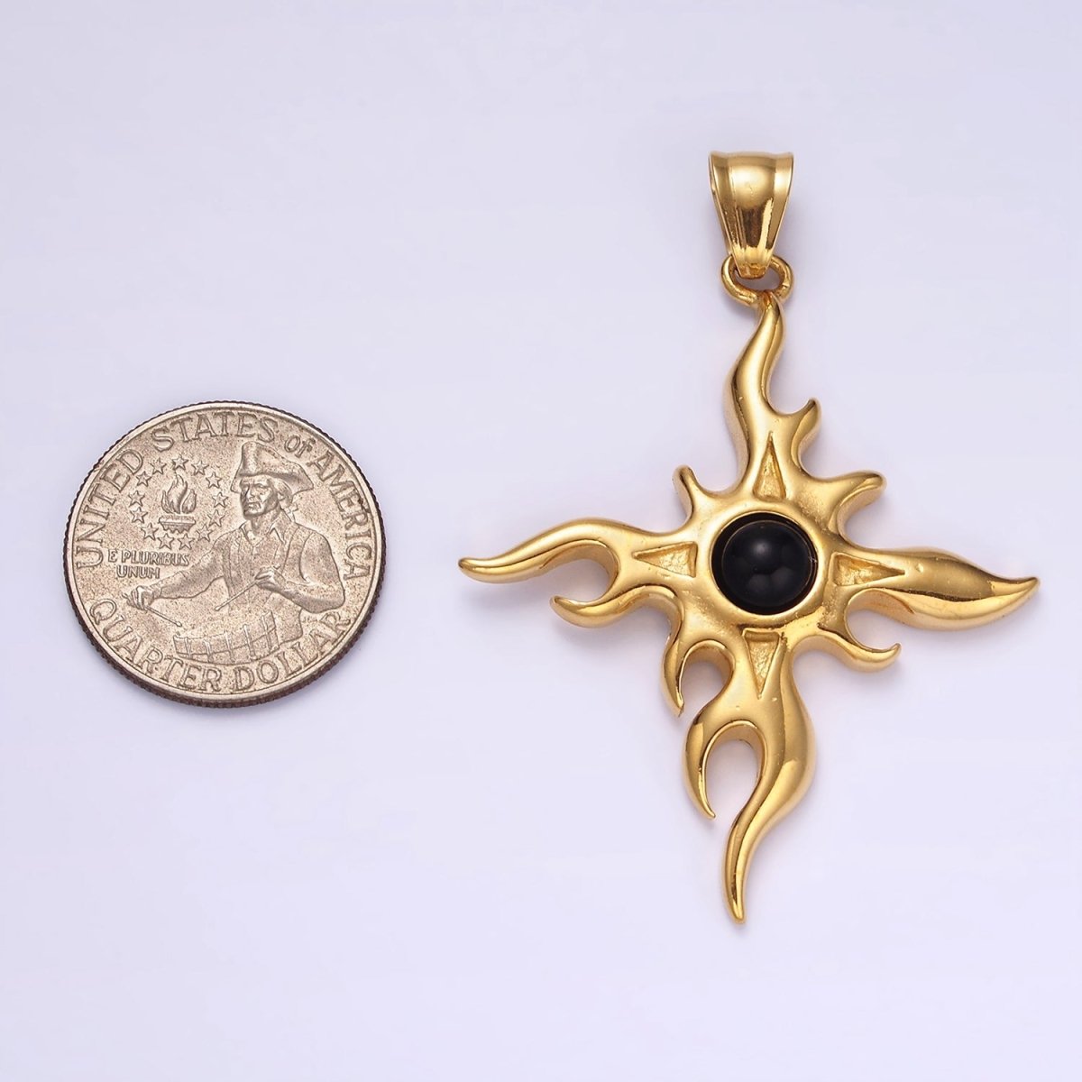 Stainless Steel 60mm Celestial Sun Star Flame Fire Pendant | P1070 - DLUXCA
