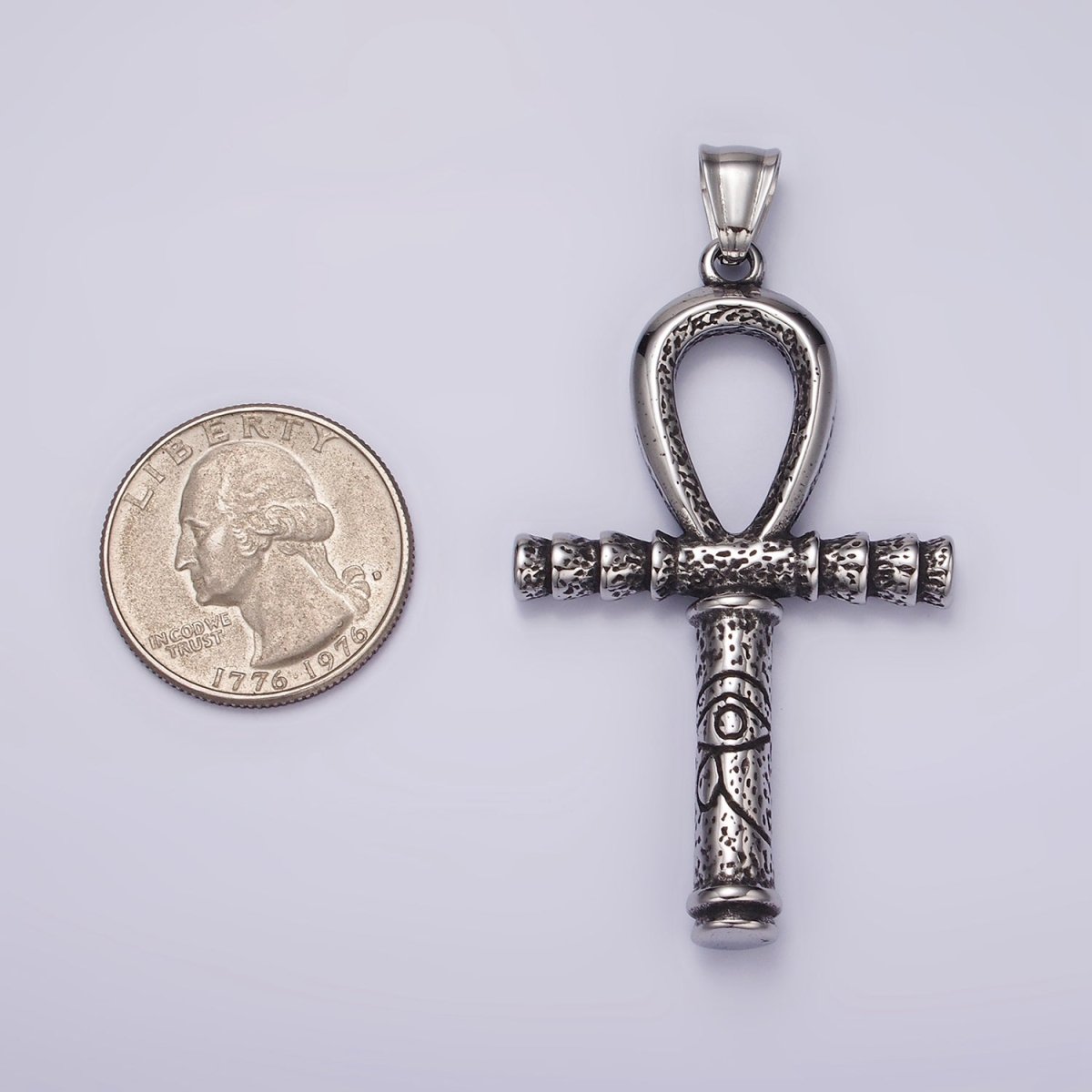 Stainless Steel 64mm Eye of Ra Engraved Egyptian Ankh Cross Pendant | P1058 - DLUXCA