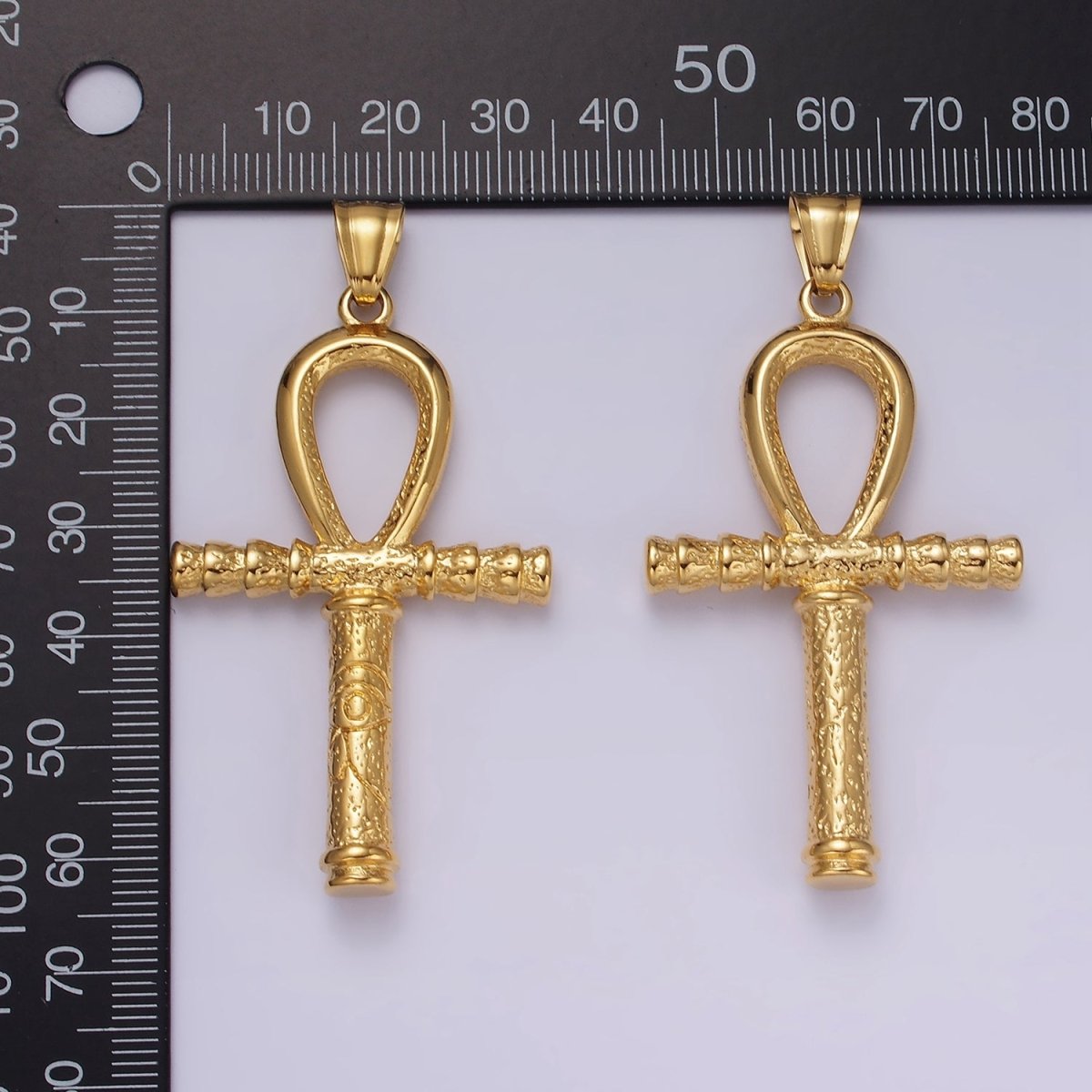 Stainless Steel 64mm Eye of Ra Engraved Egyptian Ankh Cross Pendant | P1066 - DLUXCA