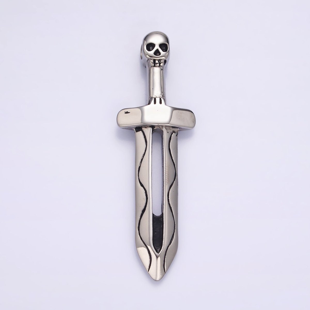 Stainless Steel 64mm Lined Open Sword Skull Head Handle Charm  P-614