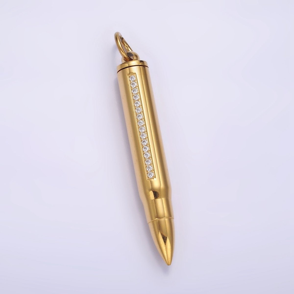 Stainless Steel 65.5mm Clear Micro Paved CZ Lined Bullet Cylinder Tube Pendant in Black & Gold | P-730