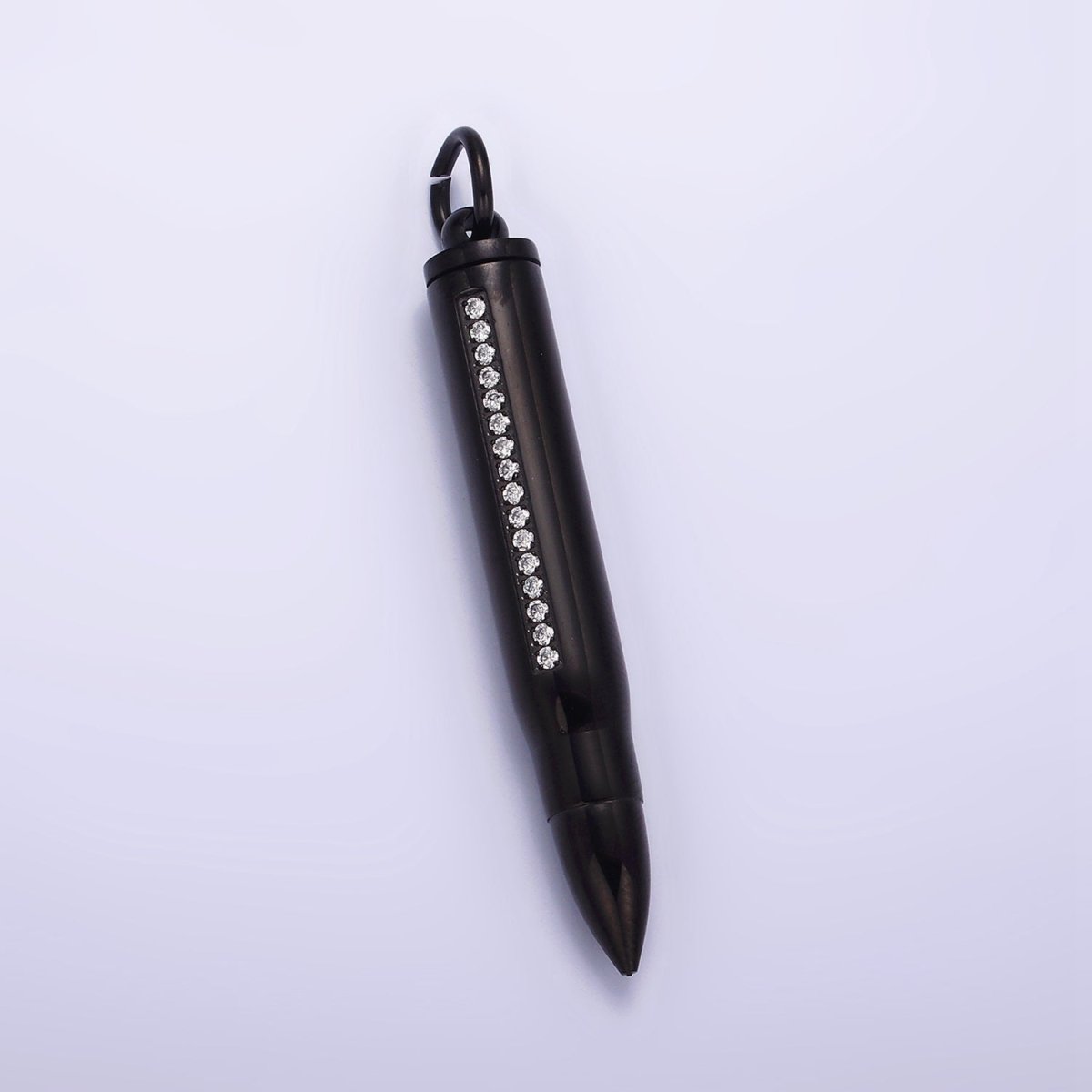 Stainless Steel 65.5mm Clear Micro Paved CZ Lined Bullet Cylinder Tube Pendant in Black & Gold | P-730