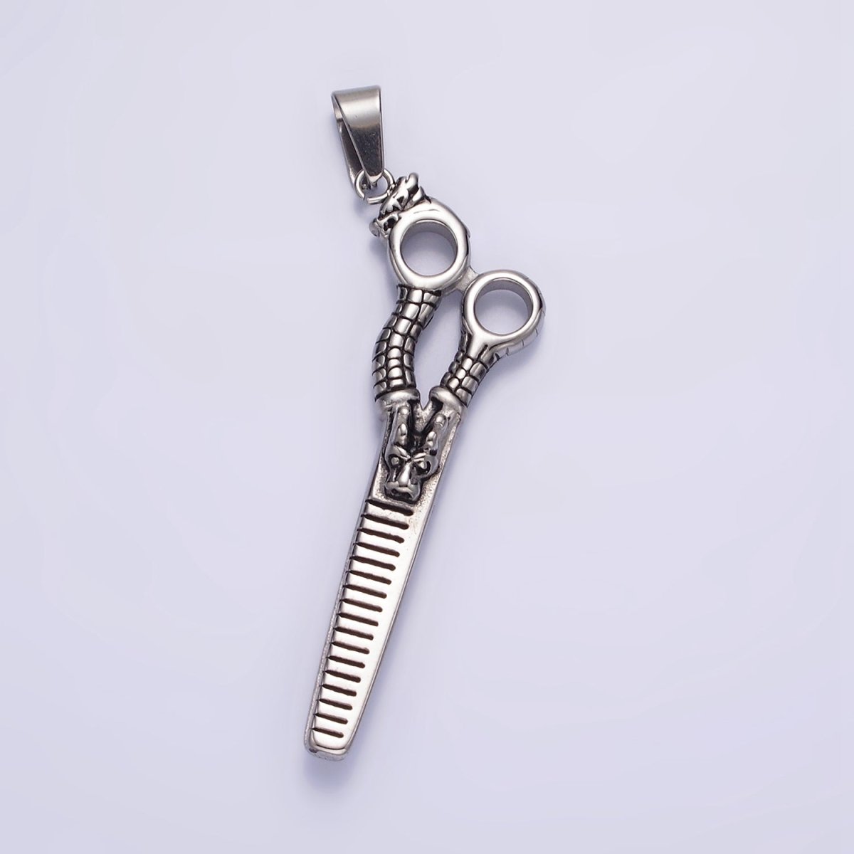 Stainless Steel 67mm Scissors Line-Textured Pendant in Gold, Black, Silver | P-734