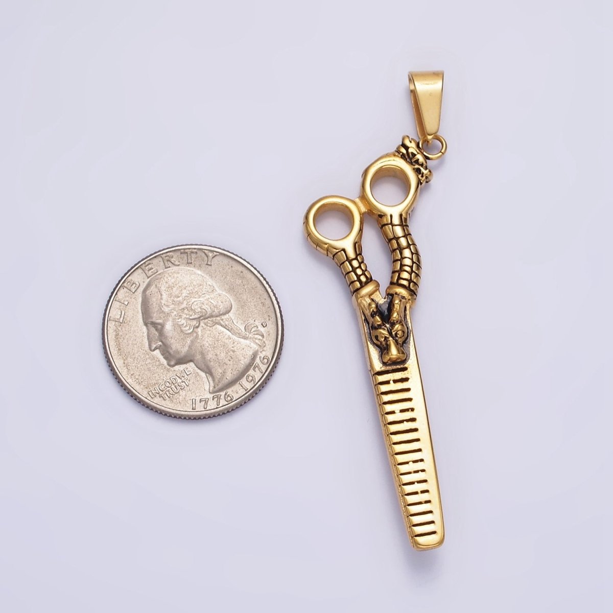 Stainless Steel 67mm Scissors Line-Textured Pendant in Gold, Black, Silver | P-734