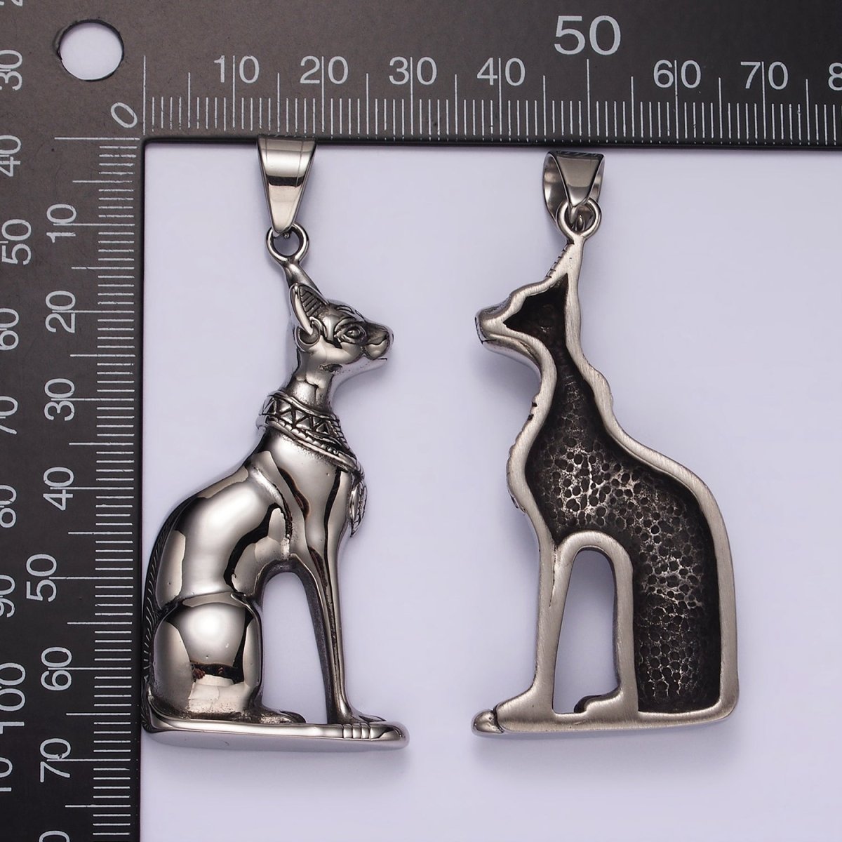 Stainless Steel 67mm Sphynx Cat Pet Animal Minimalist Pendant | P1173 - DLUXCA
