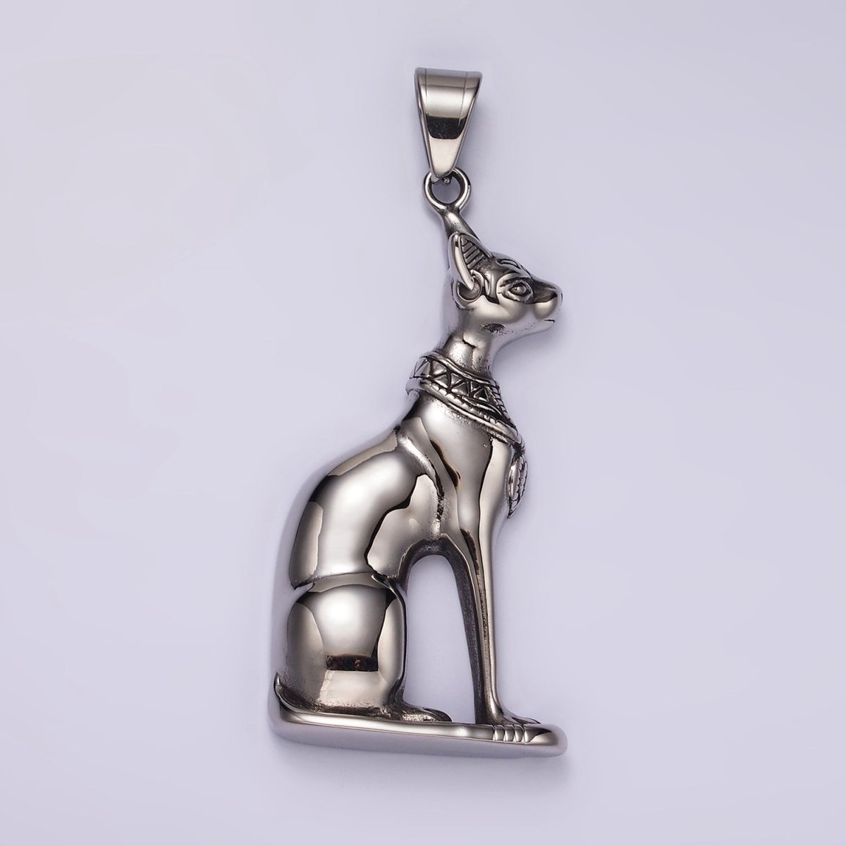 Stainless Steel 67mm Sphynx Cat Pet Animal Minimalist Pendant | P1173 - DLUXCA