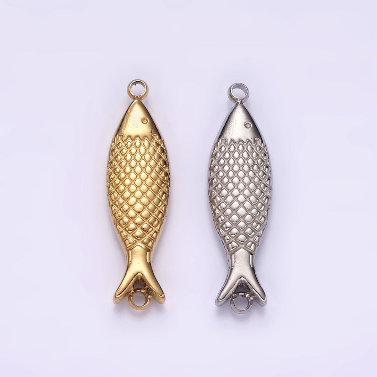 Stainless Steel 6mm Fish Scale-Textured Connector in Gold & Silver | P1343
