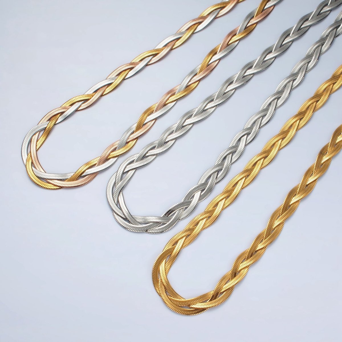 Stainless Steel 7.6mm Triple Herringbone Chain Necklace in Gold, Silver, Mixed Metal | WA-2530 ~ WA-2532
