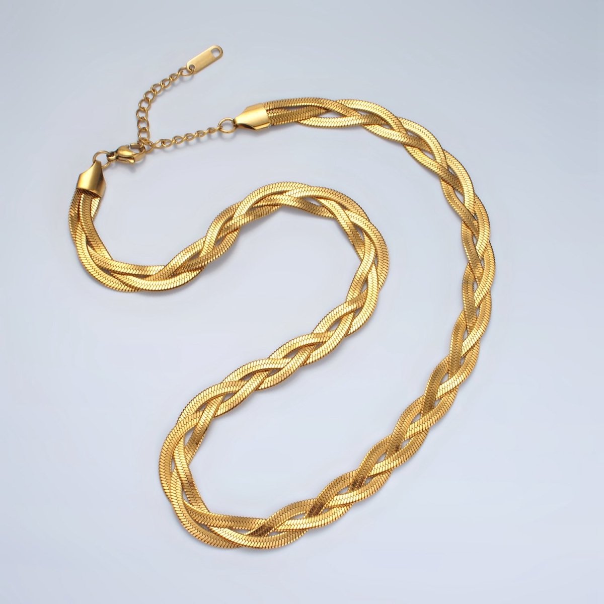 Stainless Steel 7.6mm Triple Herringbone Chain Necklace in Gold, Silver, Mixed Metal | WA-2530 ~ WA-2532