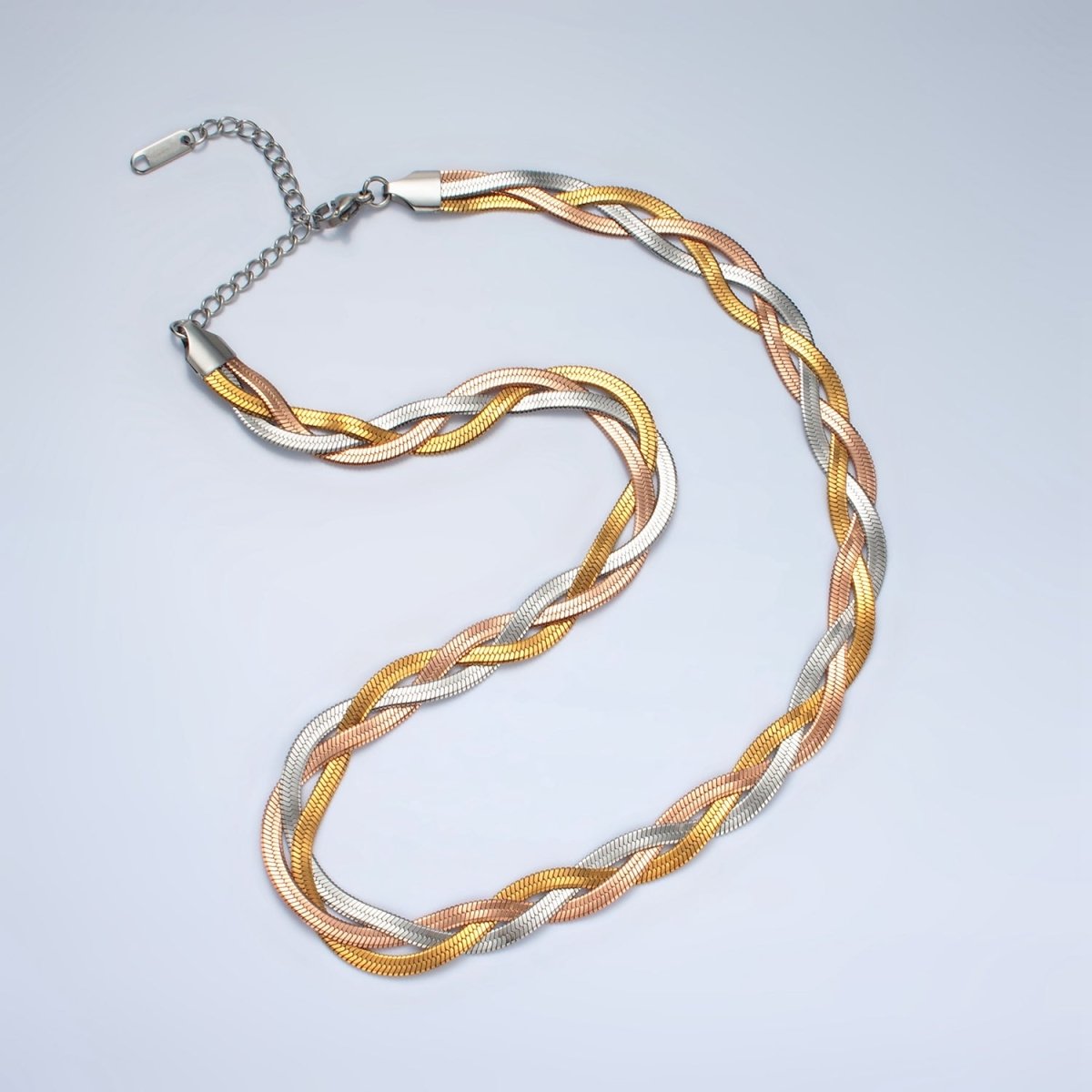 Stainless Steel 7.6mm Triple Herringbone Chain Necklace in Gold, Silver, Mixed Metal | WA-2530 ~ WA-2532