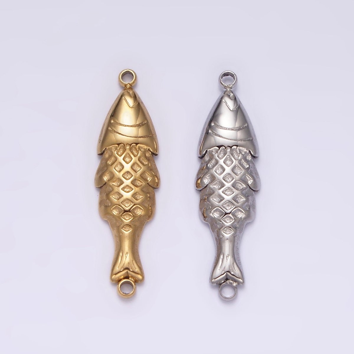 Stainless Steel 7mm Fish Scale-Textured Minimalist Connector in Gold & Silver | P1344