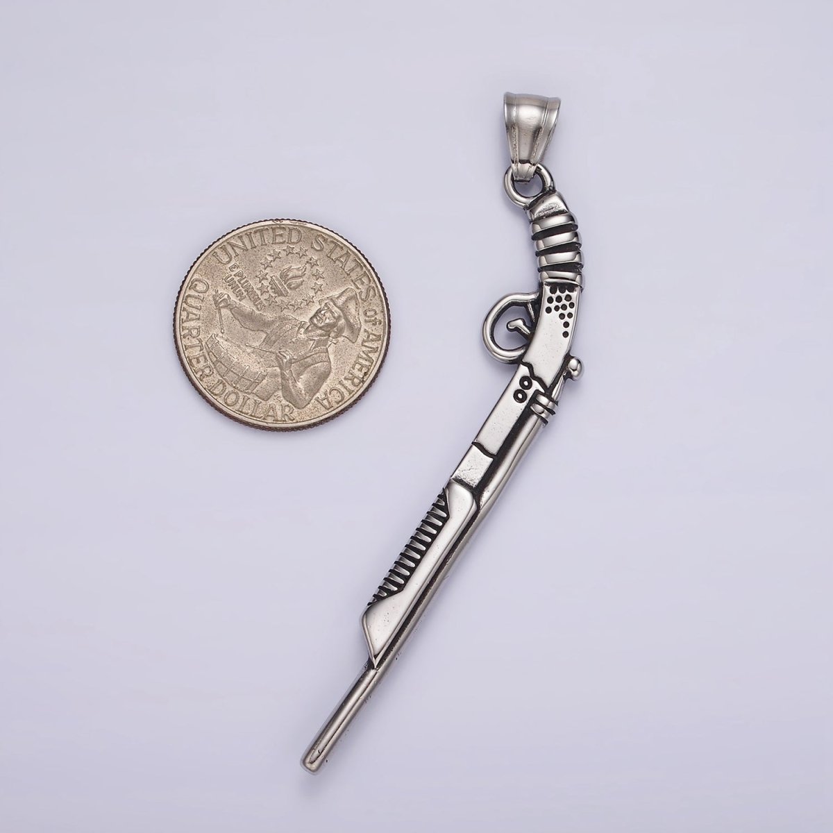 Stainless Steel 80mm Gun Weapon Minimalist Pendant | P1182 - DLUXCA