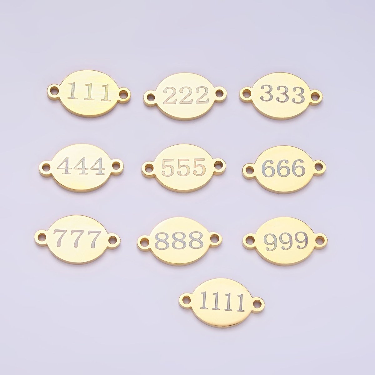 Stainless Steel 8mm Angel Number Numerology Engraved Oval Gold Connector G-672~G-681