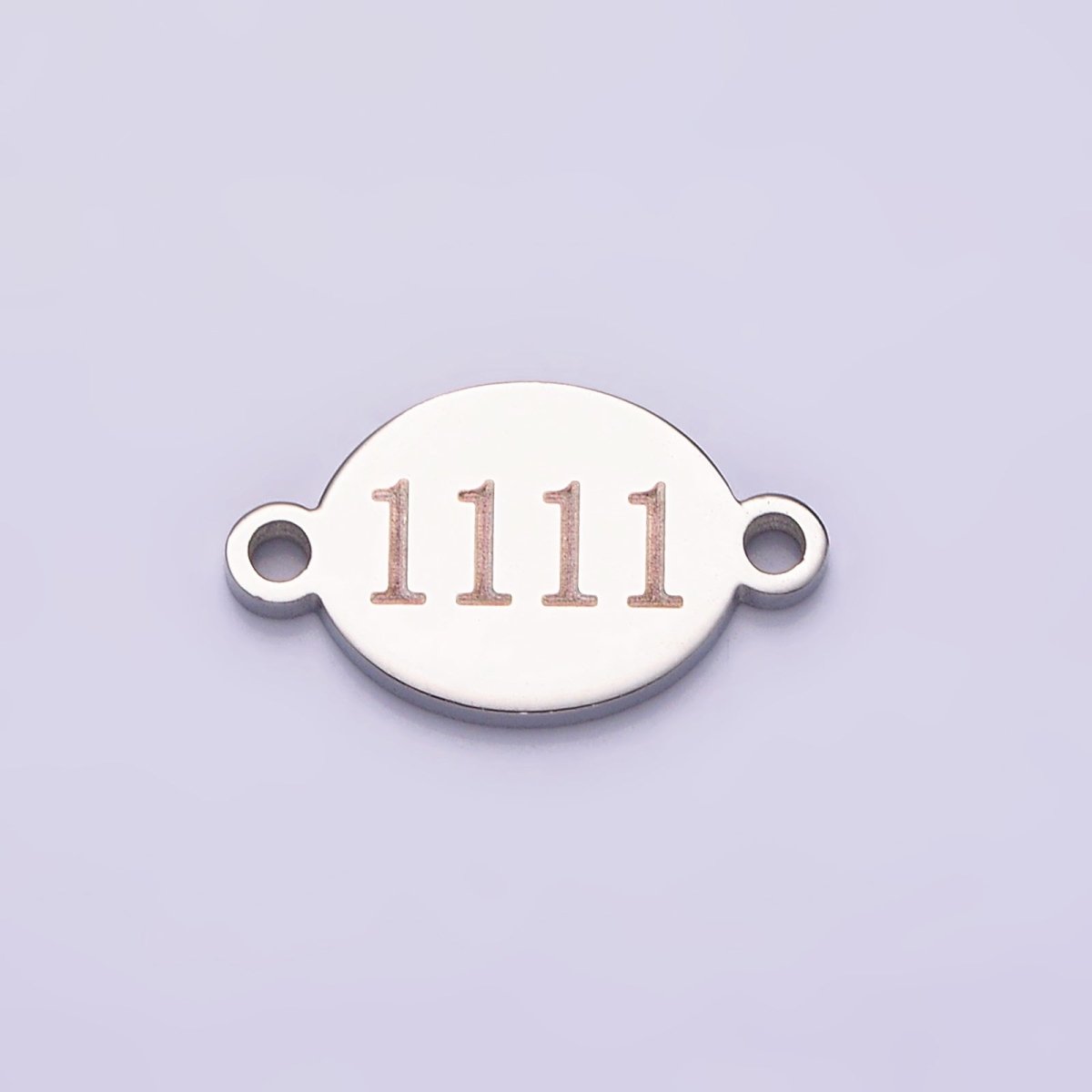Stainless Steel 8mm Angel Number Numerology Engraved Oval Silver Connector G-684-G-693