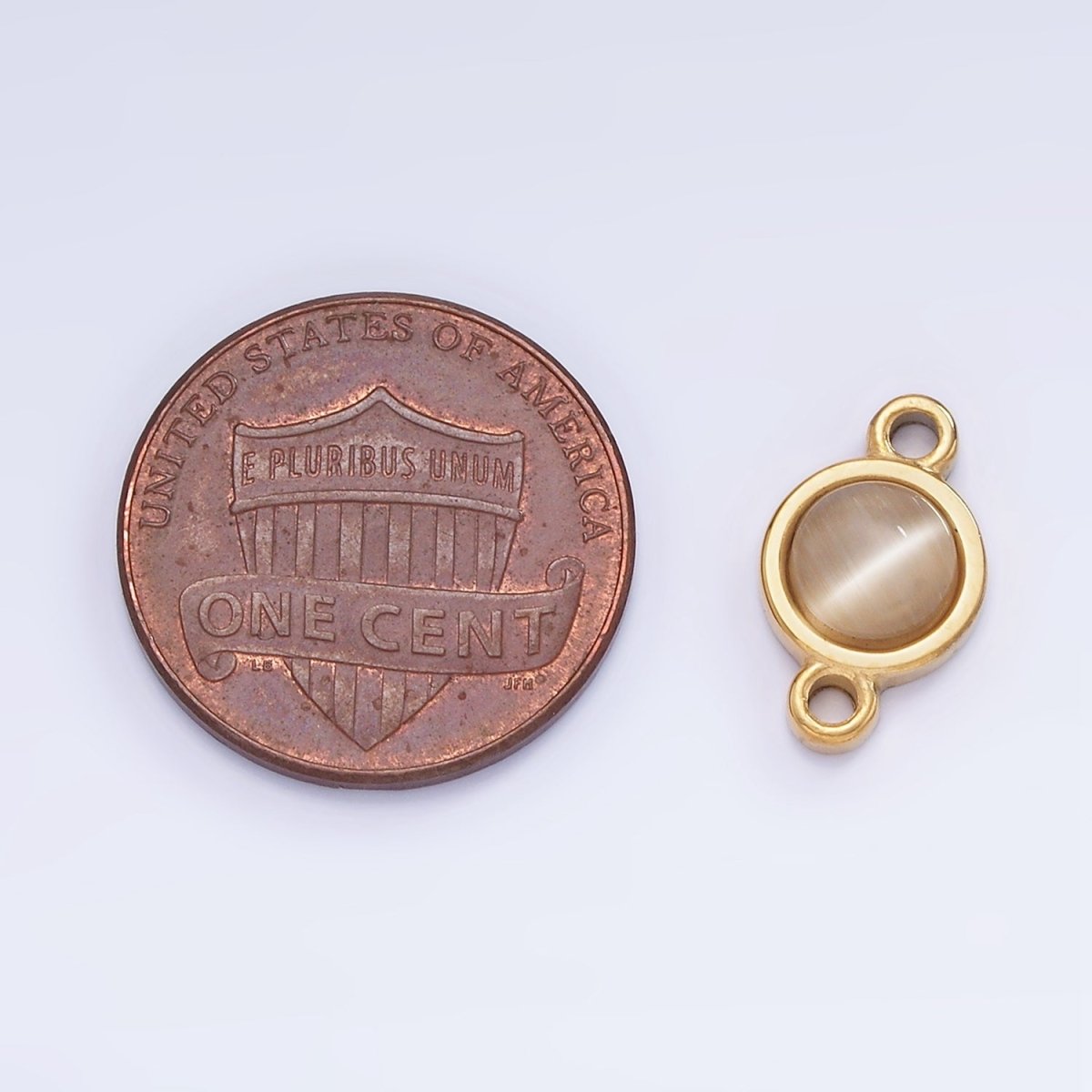 Stainless Steel 8mm Cats' Eye Gemstone Round Connector | G360 - DLUXCA