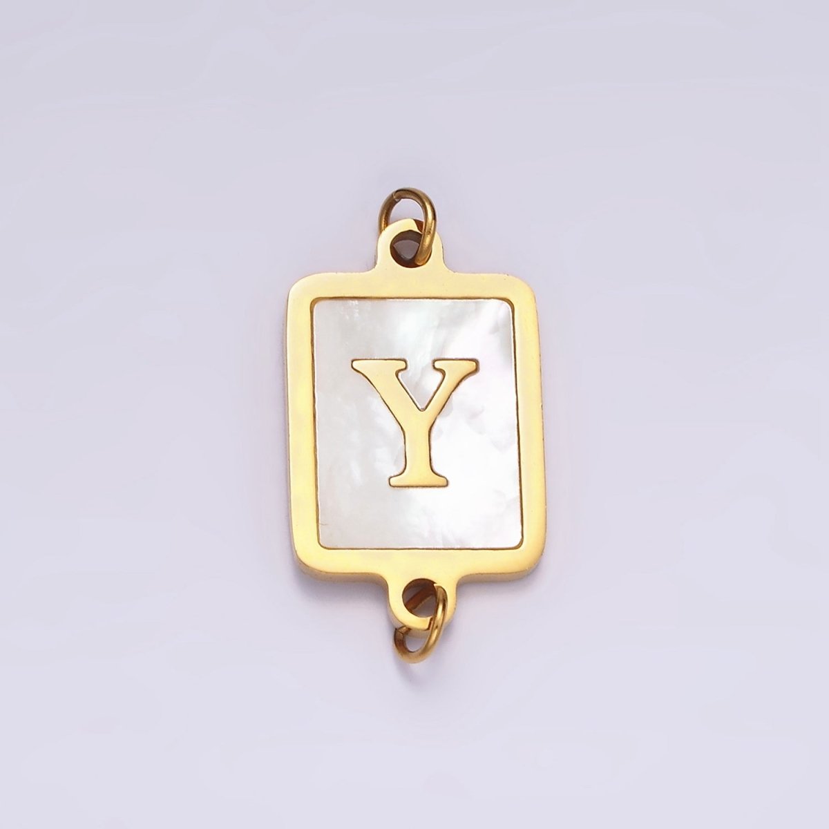Stainless Steel A-Z Initial Letter Alphabet Shell Pearl Rectangular Gold Connector | A-A1184-A-A1196