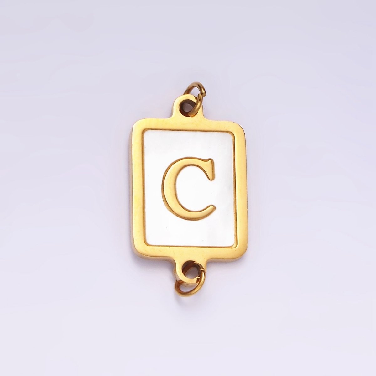 Stainless Steel A-Z Initial Letter Alphabet Shell Pearl Rectangular Gold Connector | A-A1184-A-A1196