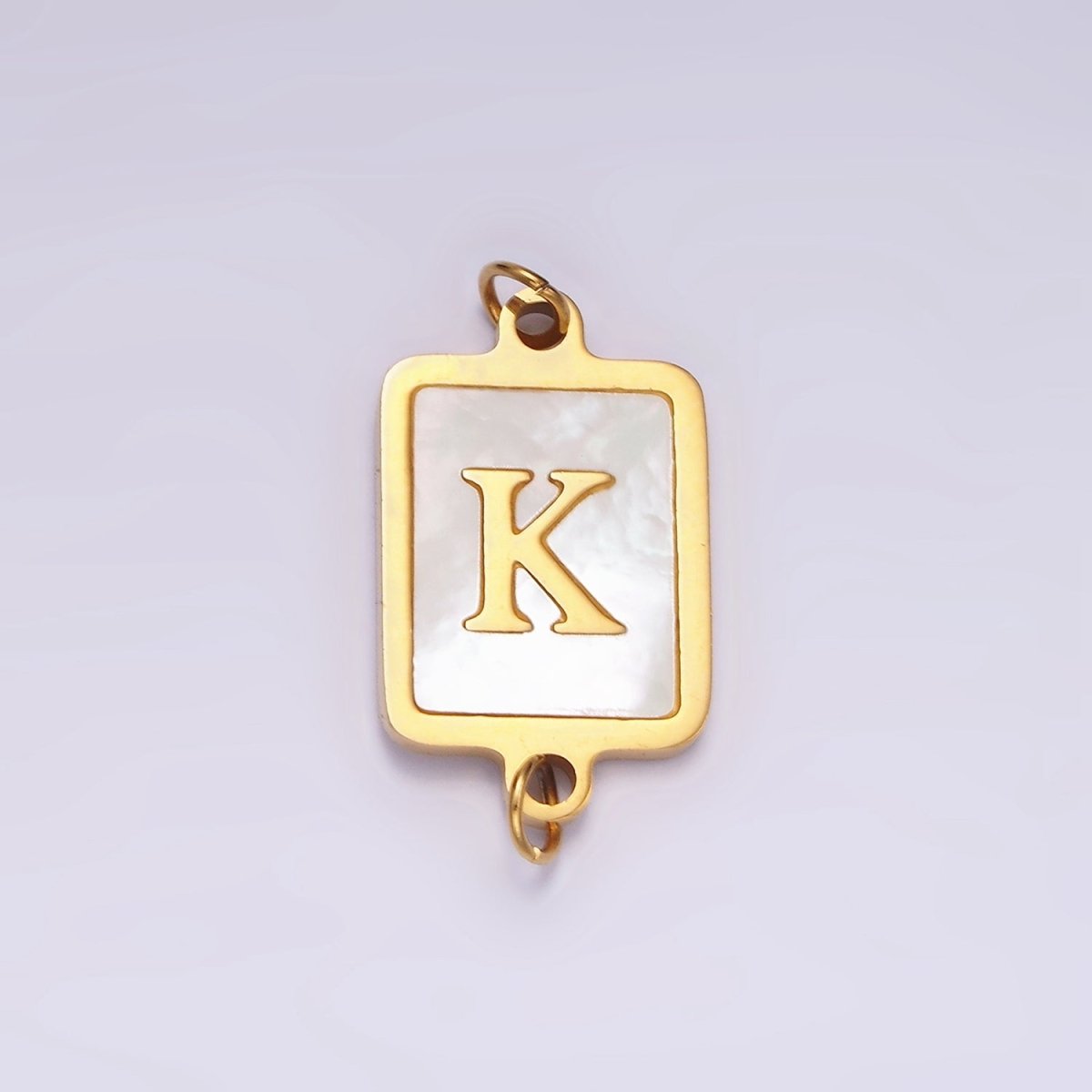 Stainless Steel A-Z Initial Letter Alphabet Shell Pearl Rectangular Gold Connector | A-A1184-A-A1196